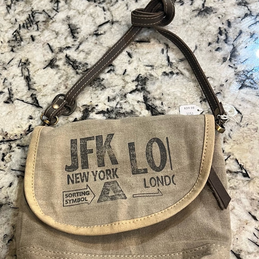 Beige Crossbody Bag with JFK London Print